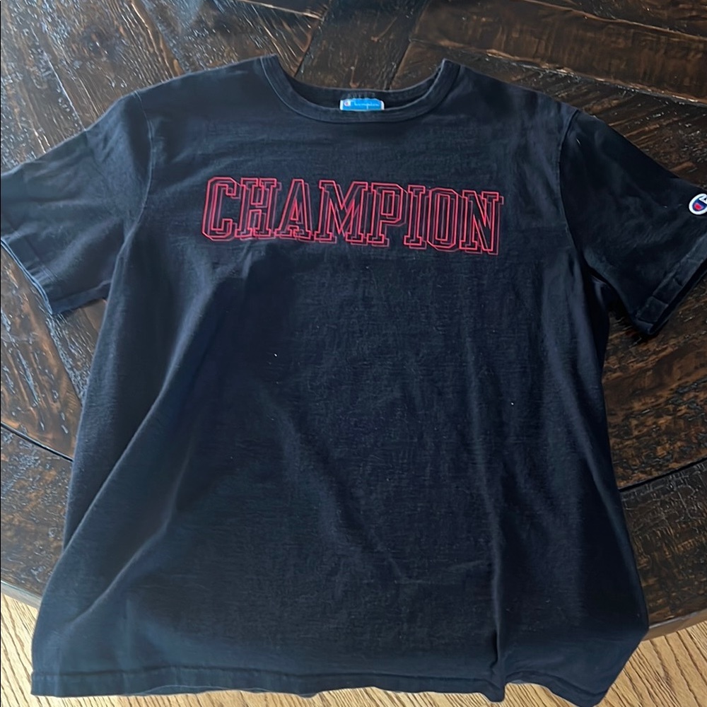 Champion Black Tee with Red Logo